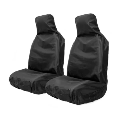 Image of Auto HIGH Waterproof Car Seat Covers Set, Universal Cover, Heavy Duty Nylon Protectors, Black 2 x Fronts