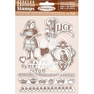 Image of Stamperia International HD Rubber Stamp Happy Birthday Alice, Various, 14 x 18 cm
