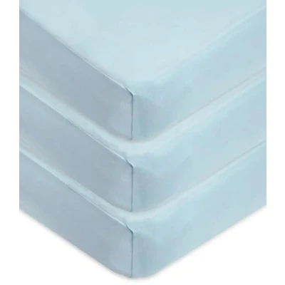 Image of American Baby Company 3 Pack Fitted Crib Sheets 28&quot; x 52&quot;, Soft Breathable Neutral 100% Cotton Jersey Sheet, Blue, for Boys and Girls, Fits Toddler Bed mattresses