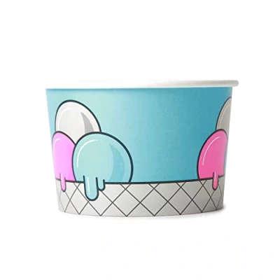 Image of Sephra Disposable Ice Cream Cups with LIDS (Blue Bubble, 8oz, Pack of 100)