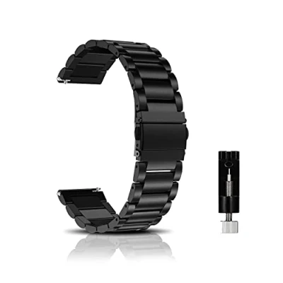 Image of CeiBand Watch Strap Compatible with 20MM, 18 mm, 22 mm Lug Width, Stainless Steel Replacement Band, Metal Adjustable Wristband, Quick Release Bracelet for Women and Men Black