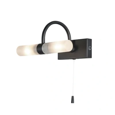 Image of LITECRAFT Crista Wall Light Bathroom 2 Arm with Pull Switch Satin Black