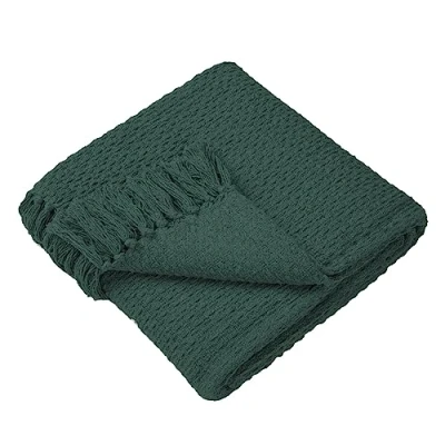 Image of Drift Home Green Throw with Tassel (180 x 130cm) Sustainable Recycled Cotton Woven Blanket in Basket Weaved Textured Sofa Blanket/Bed Large