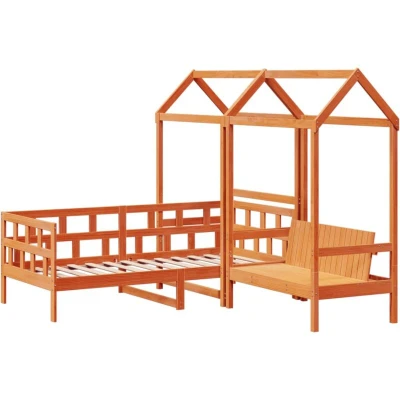 Image of vidaXL Day Bed Set with Roof without Mattress Wax Brown 80x200 cm