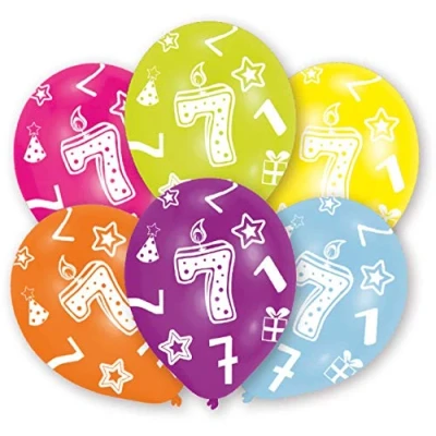Image of Amscan All Round Printed Age 7, 6 Latex Balloons 27.5cm
