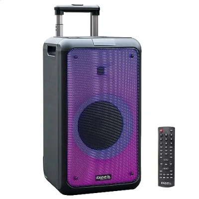 Image of Ibiza STREET WAVE Portable 8&quot;/400W battery powered speaker with Bluetooth, USB and microSD LED effect TWS wireless connection Black
