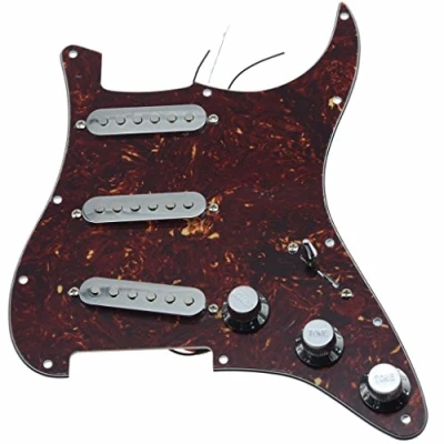 Image of KAISH Loaded American ST/Strat Style SSS Pickguard Prewired Pick Guard With Ceramic Pickups for Stratocaster/Strat Vintage Tortoise Chrome Covers and Knobs