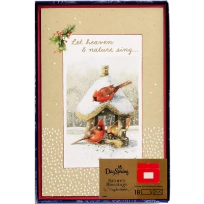 Image of DaySpring Marjolein Bastin Let Heaven &amp; Nature Sing 18 Cardinal Christmas Boxed Cards and Envelopes (U1009)