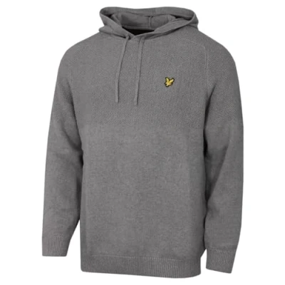 Image of Lyle &amp; Scott Mens Seed Stitch Knitted Hoody Mid Grey Marl XL