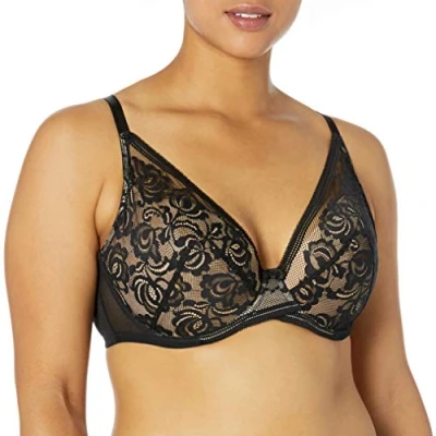 Image of Gossard Women&#039;s Encore Padded High Apex Bra, Opaque, Black (Black/Nude), 38D