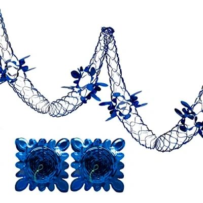 Image of 2 Pk Foil Garland Flower Christmas Hanging Decoration Wall Ceiling Xmas Deco (Royal Blue)