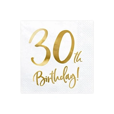 Image of 30th Birthday Napkins 33 x cm 3 Ply Pack of 20 Paper Served for and Party White Gold Printed