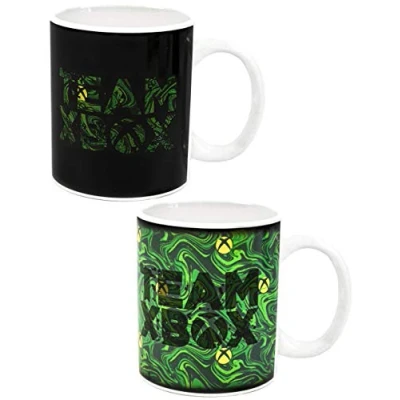 Image of XBOX Mug for Children, Teens &amp; Adults Ceramic Black Green Heat Changing Colour Cup Boys, Girls, Mens Womens Team Drinking 11oz Gamer Gifts