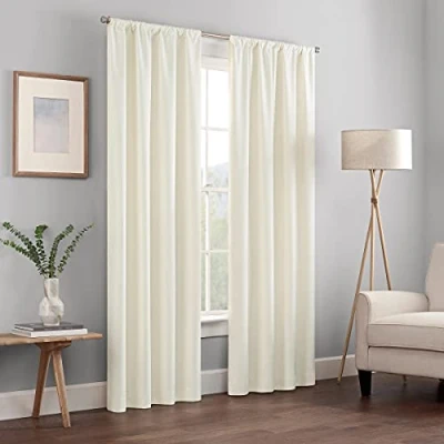 Image of Eclipse Kendall Modern Blackout Thermal Rod Pocket Window Curtain for Bedroom or Living Room (1 Panel), 42 x 95, Ivory