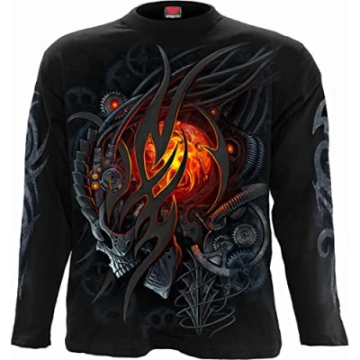 Image of Spiral Steampunk Skull Longsleeve T Shirt Black M