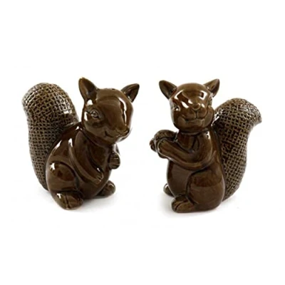 Image of Woodland Squirrel Ceramic Cruet Set Salt &amp; Pepper Shakers / Holders Brown 9.5 cm