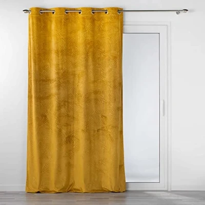 Image of Douceur d&#039;Intérieur Eyelet Curtain 140 x 240 cm Ochre Velour Relief Analia