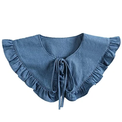 Image of LoudSung Fake Collar Detachable Half Shirt Blouse Denim Shawl Elegant Classic Design for Women Girls