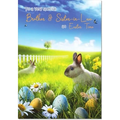 Image of doodlecards Brother &amp; Sister in Law Easter Card Bunnies Field Medium Size with Plain Envelope
