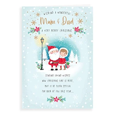 Image of Piccadilly Greetings Avant Garde Studios Character Christmas Card Mum &amp; Dad 9 x 6 inches, H95023