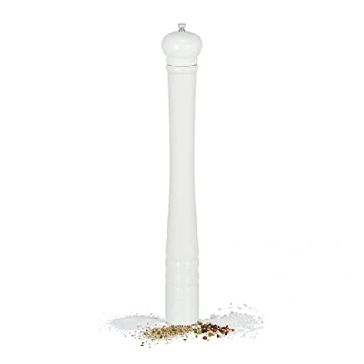 Image of Relaxdays Salt and Pepper, XXL Spice Mill, Wooden, Ceramic Grinding, Manual, HxD: 51.5 x 6 cm, Classic, White, Wood