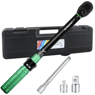 Image of Uharbour Torque Wrench 3/8, 3/8 5 60 Nm with Extension Bar and Adapters, 0.1 Micro Adjustment, ±3% Error Accuracy 72 Teeth, Suitable for Bike Motorcycle Car