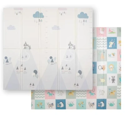 Image of KiddyMoon Baby Play Mat Double Sided Foam for Kids Crawling Children 1.5cm Thick Encourages Imagination Colourful Patterns Area Foldable 180X200x1,5Cm, Gray Mountains
