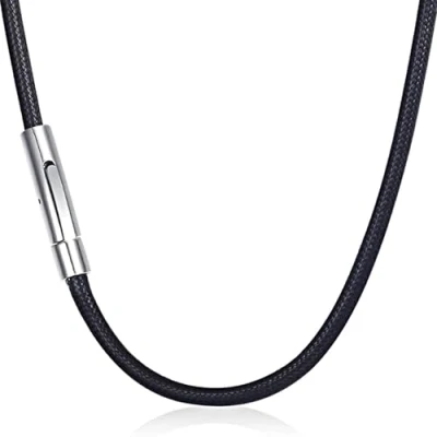Image of Leather Necklace Cord,Leather Necklace,Leather Men,Mens Necklace,Black Cord With Clasp,3mm Wide,51cm Long,With Stainless Steel Clasp