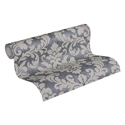 Image of Livingwalls Non Woven Wallpaper Diamonds with Ornaments Baroque 10.05 m x 0.53 Gray Beige Silver 372701 37270 1
