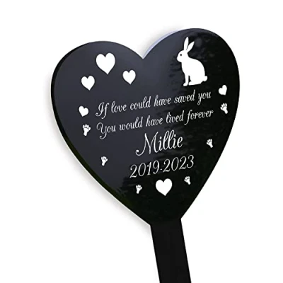 Image of RED OCEAN Personalised Rabbit Memorial Outdoor Garden Grave Stake Pet Decorations For or Black Acrylic Weatherproof Marker