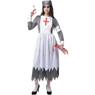 Image of Funidelia Zombie Nun Nurse Costume for woman Undead, Halloween, Horror adults accessory fancy dress &amp; props carnival parties Size M Grey/Silver