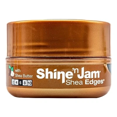 Image of Ampro Shine n Jam Shea Edges Infused with Butter and Silk Protein to Moisturize Hair Great for Taming Fringe, Ponytails, Updos Firm Tresses Non Greasy 2.25 oz