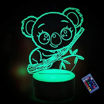 Image of YTDZLTD Optical Illusion 3D Koala Night Light 16 Colors Changing USB Power Remote Control Touch Switch Decor Lamp LED Table Desk