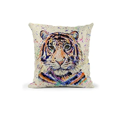 Image of Vixar Tiger Watercolour Rainbow Art Linnen Cushion With filling or cover only, 40x40cm, gift, christmas, Birthday (With Insert)