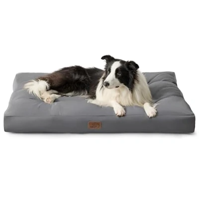 Image of Bedsure Waterproof Dog Bed Large Washable Mattress with Oxford Fabric, Pet Pillow Cushion for Crate, Grey Mat Outdoor, 91x68x10cm,