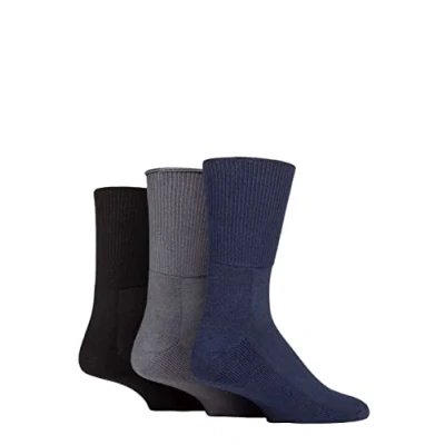 Image of SOCKSHOP Iomi Footnurse Bamboo Cushioned Foot Diabetic Socks Black / Navy Grey 12 14 Unisex