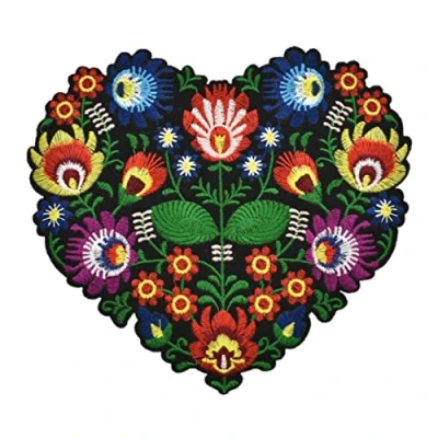 Image of Heart Shape Flower Embroidery Applique Patches for Clothing Iron on Patch Clothes Jackets Sewing Craft