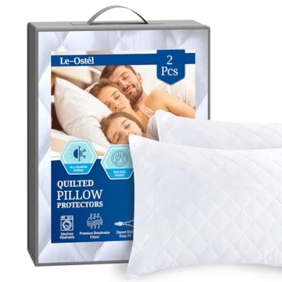 Image of Le Ostél Pillow Protectors 2 Pack Ultra Soft Zipped Hypoallergenic Quilted &amp; Breathable Microfiber Pillowcase (2 (50 x 75 CM))