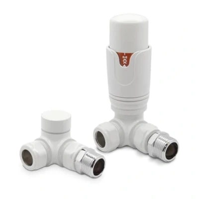 Image of White Corner Modern Thermostatic Radiator Towel Rail Valves Central Heating (Pair) 1/2&quot; BSP