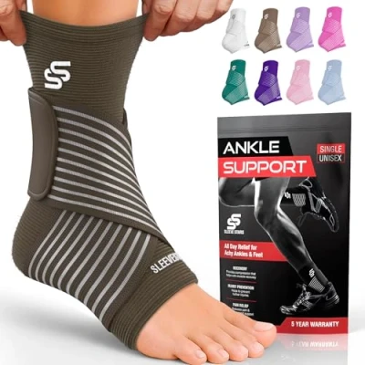 Image of Sleeve Stars Ankle Brace for Sprained Ankle, Plantar Fasciitis Relief Support Women &amp; Men, Compression w/Strap, Achilles Tendonitis Brace, Foot Wrap (Pair/Dark Brown)