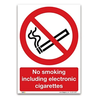 Image of No smoking including electronic cigarettes Sign 1mm Rigid Plastic Prohibition Safety Information (A3 420 x 297mm)