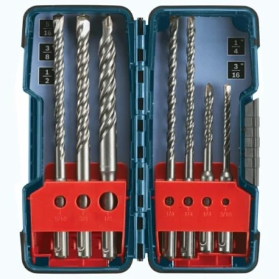 Image of Bosch Professional 7 Piece Carbide Tipped SDS plus Rotary Hammer Drill Bit Set with Storage Case HCK001 , Gray