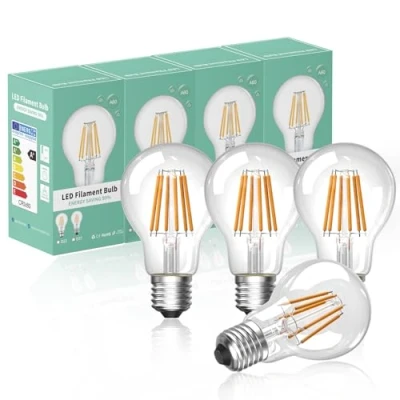 Image of Bonlux 8W E27 Screw Antique Dimmable LED Filament Bulb Warm White 2700K ES A60 GLS Globe Vintage Edison Light Classic 80W Equivalent 750lm Energy Saving Bulbs (4 Pack)