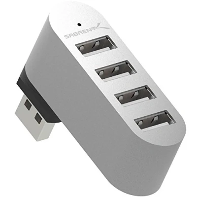 Image of SABRENT USB Splitter Rotatable 90/180 2.0 Hub, 4 Port Aluminum Extension, Fast Data Transfer, for PS5, PC, Laptop, Keyboard, MacBook (HB UMMC)