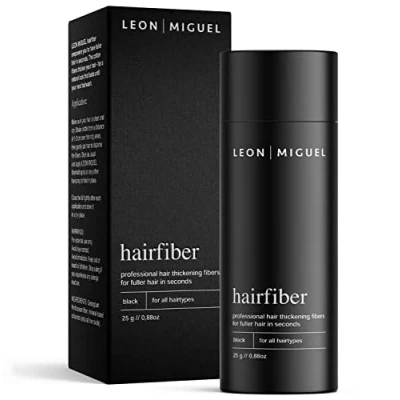 Image of LEON MIGUEL Hair Fiber Premium Thickener Immediately Conceals Receding Hairlines, Loss, Balding Areas and Thinning Powder 25g (BLACK)