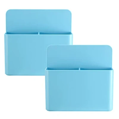Image of 2 Pieces Large Capacity Blue Strong Magnetic Chalk Holder,Fridge Magnet Holder,Marker Holder,Locker Container Organizer, Letter Holder Fridge,Wall Pen/Remote Control Holder,Whiteboard Pen