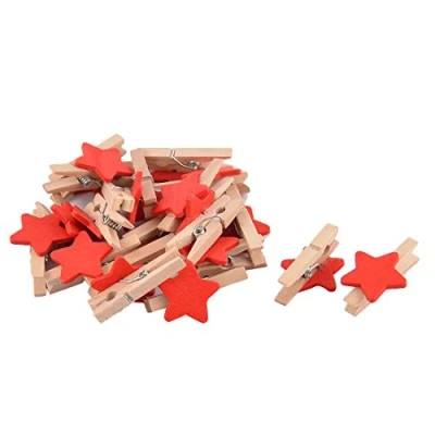 Image of sourcing map Star Card Photo Hanger Clothespin Pegs Mini Wooden Clip 20pcs Red