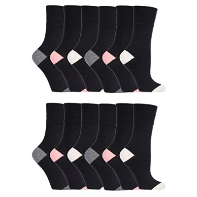 Image of Gentle Grip 12 pack ladies patterned wide top socks in 20 styles (SOLRP09HT)