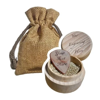 Image of Rosewood Personalised Custom Engraved Wooden Guitar Plectrum Gift Pick in Presentation Box