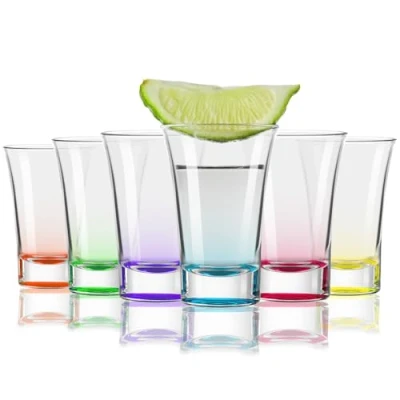 Image of FLOW Barware Shot Glasses Coloured Heavy Base Set of 6 50ml Stackable Glass for Vodka, Tequila, Whisky Shots Multicoloured